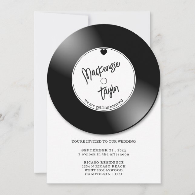 Retro Vinyl Record Photo Wedding Invitation (Front)