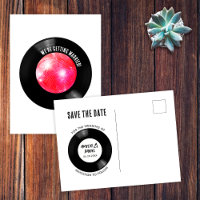 Retro Vinyl Record Pink Disco Ball Save the Date