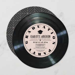 Retro Vinyl Record Pink Graduation Invitation