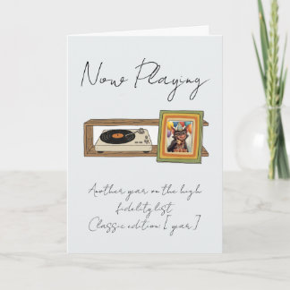 Retro Vinyl Record Player Photo Personalised Card