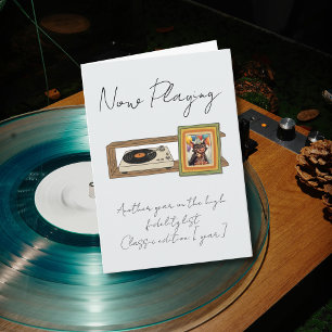 Retro Vinyl Record Player Photo Personalised Card