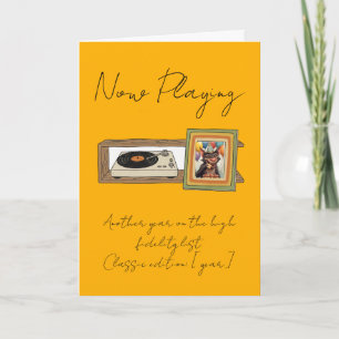 Retro Vinyl Record Player Photo Personalised Card