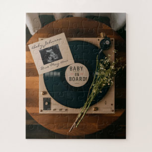 Retro Vinyl Record Player Pregnancy Announcement  Jigsaw Puzzle