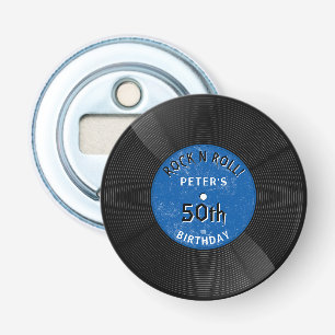 Retro Vinyl Record Rock N Roll Blue Birthday Bottle Opener