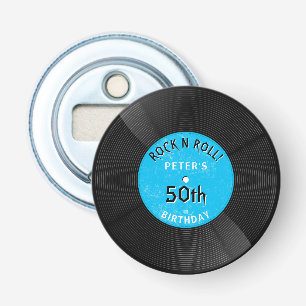 Retro Vinyl Record Rock N Roll Blue Birthday Bottle Opener