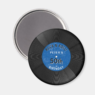 Retro Vinyl Record Rock N Roll Blue Birthday Magnet