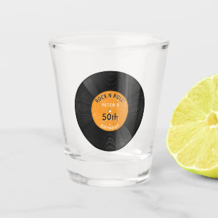 Retro Vinyl Record Rock N Roll Orange Birthday Shot Glass