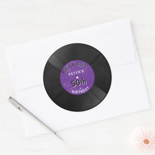 Retro Vinyl Record Rock N Roll Purple Birthday Classic Round Sticker