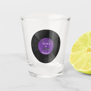 Retro Vinyl Record Rock N Roll Purple Birthday Shot Glass
