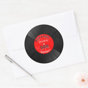 Retro Vinyl Record Rock N Roll Red Birthday Classic Round Sticker