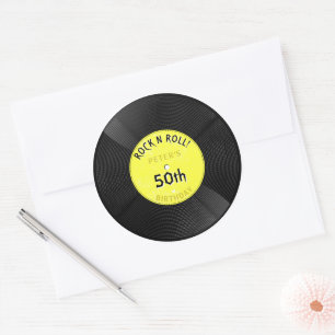 Retro Vinyl Record Rock N Roll Yellow Birthday Classic Round Sticker