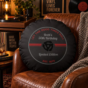 Retro Vinyl Record Round Pillow – Vintage Music Bi