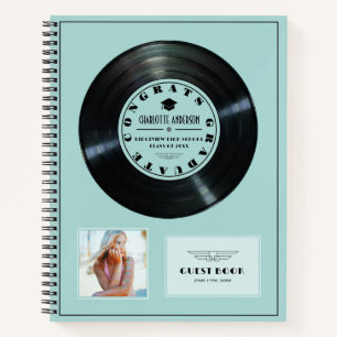 Retro Vinyl Record Turquoise Graduation Guest Book