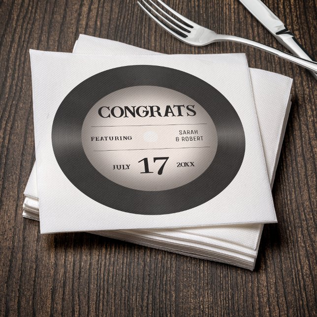 Retro Vinyl Record Wedding Congratulations Napkin (Retro Vinyl Record Wedding Congratulations Napkins
)