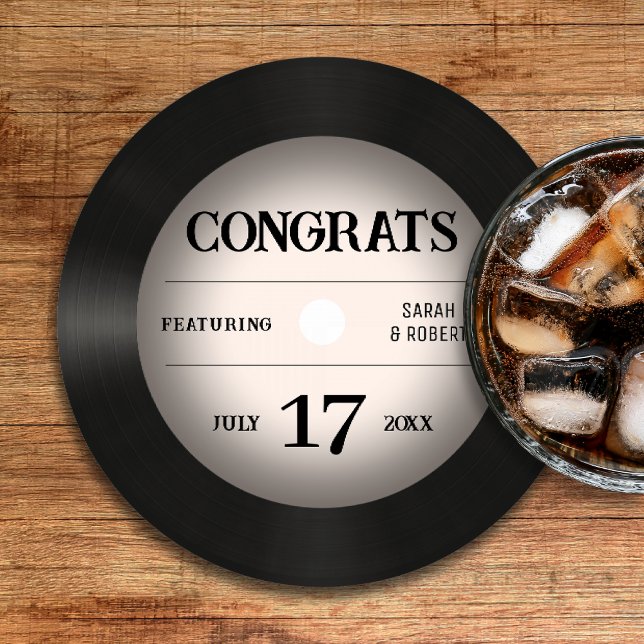 Retro Vinyl Record Wedding Congratulations Round Paper Coaster (Retro Vinyl Record Wedding Congratulations Round Paper Coaster
)
