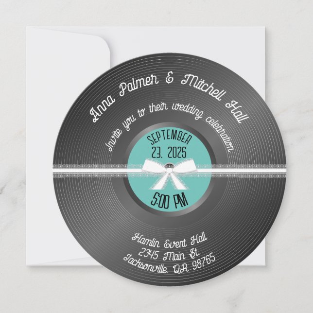 Retro Vinyl Record Wedding Invitation (Front)