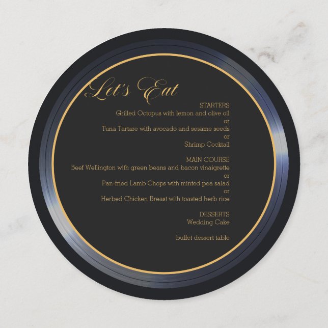 Retro Vinyl Record | Wedding Place Cards | Menu  (Back)