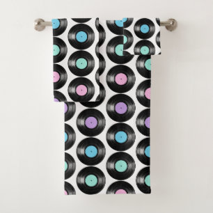 Retro Vinyl Records Colourful Pattern Design Bath Towel Set