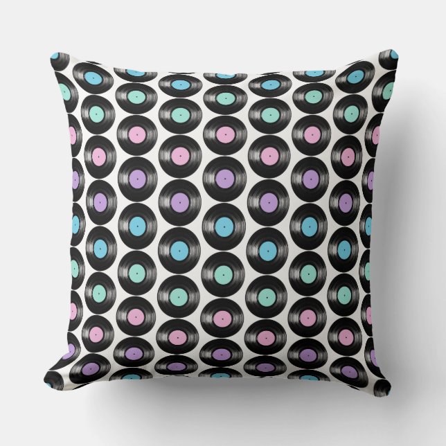 Retro Vinyl Records Colourful Pattern Design Cushion (Front)