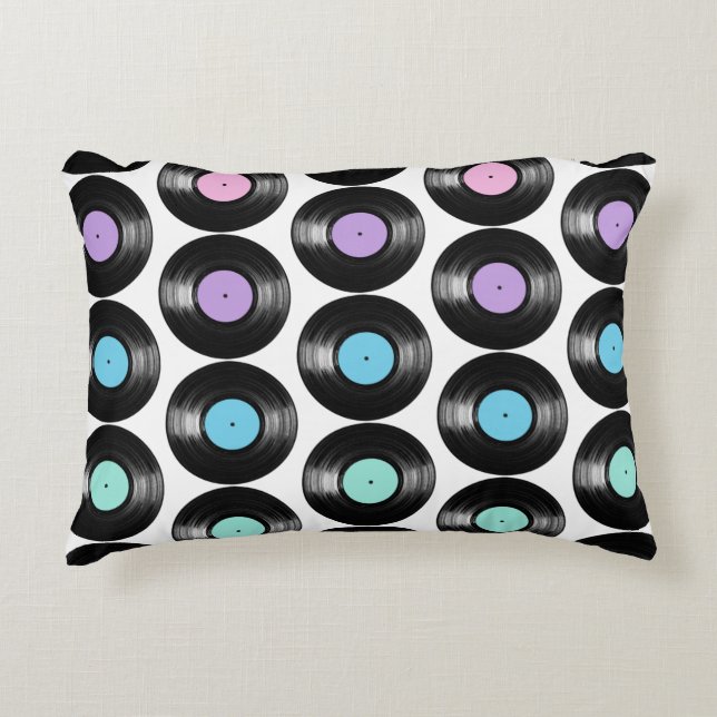 Retro Vinyl Records Colourful Pattern Design Decorative Cushion (Front)