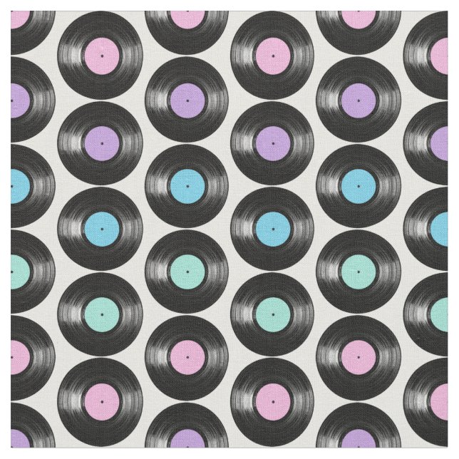 Retro Vinyl Records Colourful Pattern Design Fabric (Close Up)