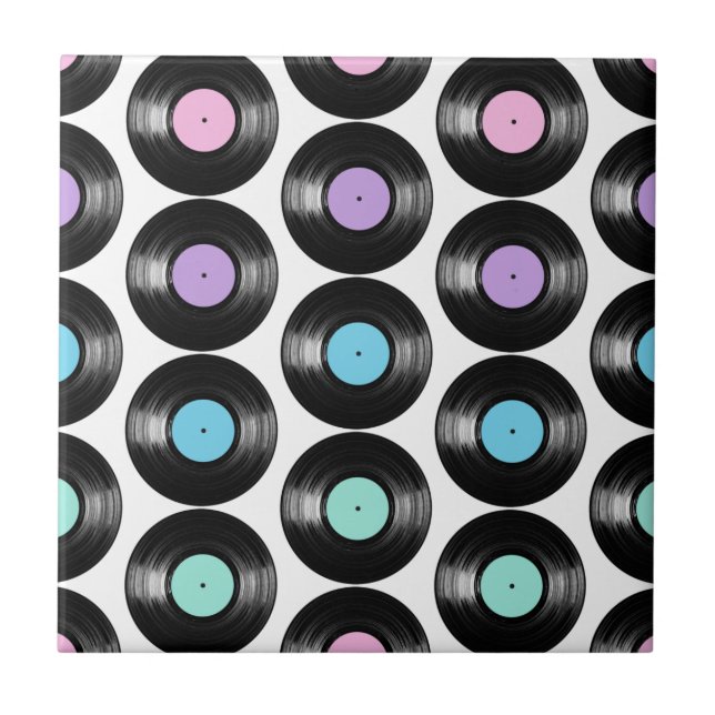 Retro Vinyl Records Colourful Pattern Design Tile (Front)