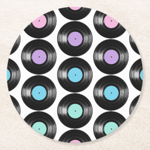 Retro Vinyl Records Colourful Pattern Round Paper Coaster