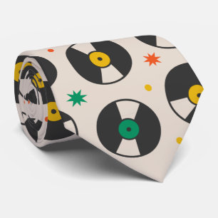 retro vinyl records pattern tie