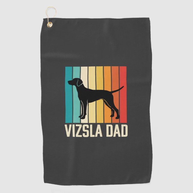 Retro Vizsla Dad Dog Silhouette Golf Towel (Front)