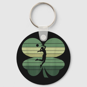 Retro Volleyball Shamrock Patricks Day Womens Mens Key Ring