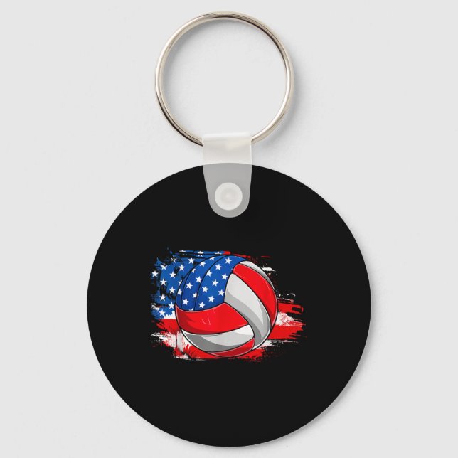 Retro Volleyball Usa Flag Independence Day 4th Of  Key Ring (Front)