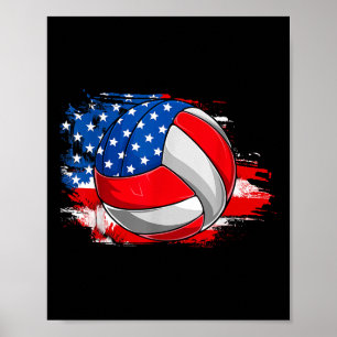 Retro Volleyball Usa Flag Independence Day 4th Of Poster
