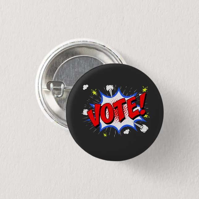 Retro Vote Shirt Get Out the Vote and 70's Cartoon 3 Cm Round Badge (Front & Back)
