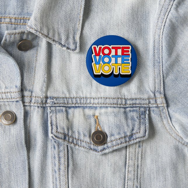 Retro Vote Vote Vote Red, Yellow & Blue Patriotic  6 Cm Round Badge (In Situ)