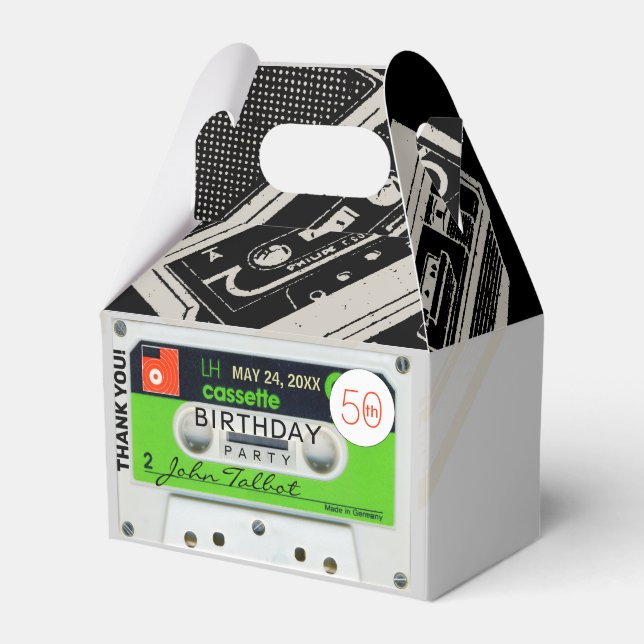 Retro W Audiotape 50th Birthday Thank You FB Favour Box (Front Side)