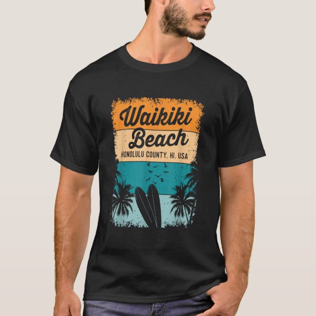 Retro Waikiki Beach Gifts Souvenir Men Women Honol T-Shirt (Front)