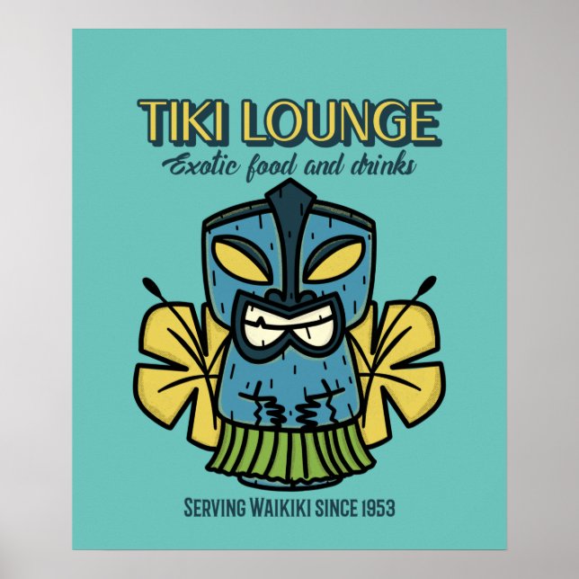Retro Waikiki Tiki Lounge Print on Brown (Front)