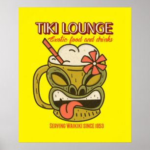 Retro Waikiki Tiki Lounge Print on Brown