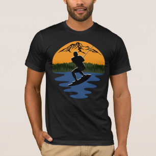 Retro Wakeboard Water Skier Orange Sunset T-Shirt