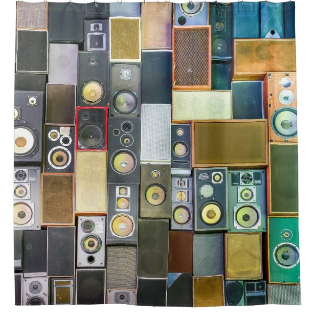 Retro Wall-Hung: Vintage Speaker Design Shower Curtain (Front)