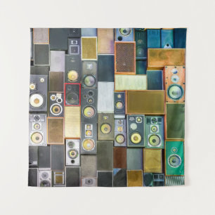 Retro Wall-Hung: Vintage Speaker Design Tapestry