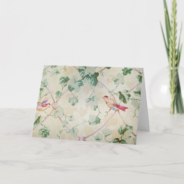 Retro Wallpaper with Birds Thank You Card (Front)