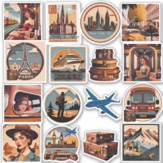 Retro Warm Colours Watercolor Travel Stickers