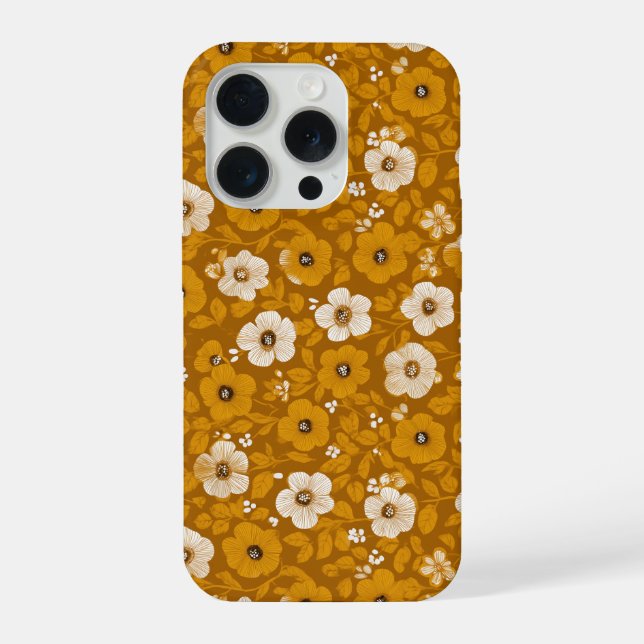 Retro Warm Tone Flower Mustard Floral Pattern iPhone Case (Back)