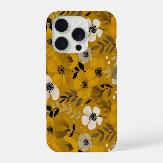 Retro Warm Tone Flower Mustard Floral Pattern iPhone Case (Back)