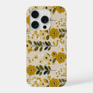 Retro Warm Tone Flower Mustard Floral Pattern iPhone 15 Pro Case