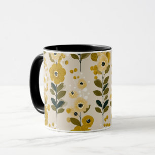 Retro Warm Tone Flower Mustard Floral Pattern Mug