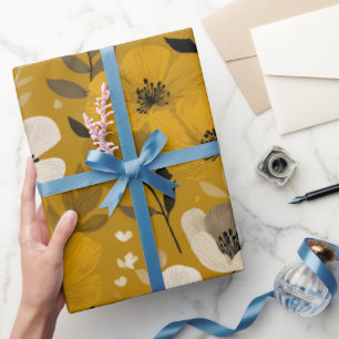 Retro Warm Tone Flower Mustard Floral Pattern Wrapping Paper