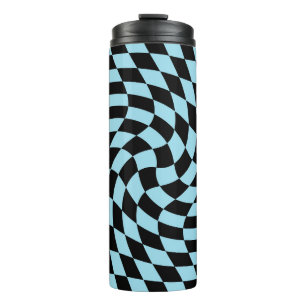 Retro Warped Black Blue Checks Chequered  Thermal Tumbler