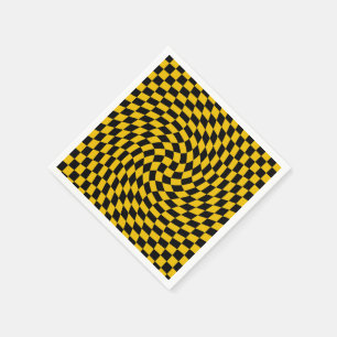 Retro Warped Black Yellow Checks Chequered Napkin